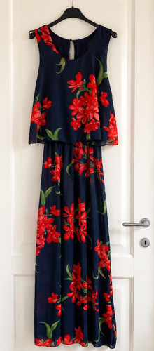Vestito lungo blu - , fiori