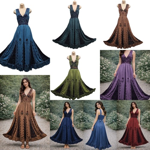 Maxi abito donna - boho, ricamato